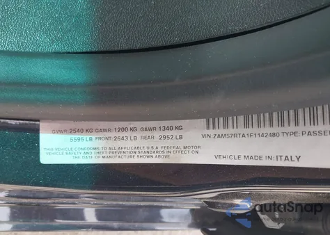 2015 Maserati Ghibli S Q4 from USA, damaged, VIN ZAM57RTA1F1142480